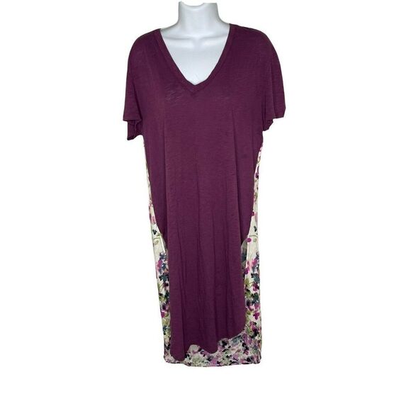 T.LA Anthropologie Tunic Dress Cover Up XS Pullover Hi Low Floral Contrast Slits - Picture 1 of 9